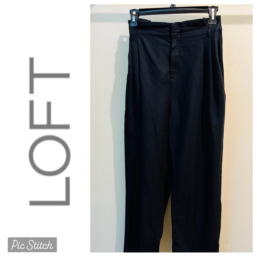 LOFT Black Linen blend pants with pleats & pockets, SZ L